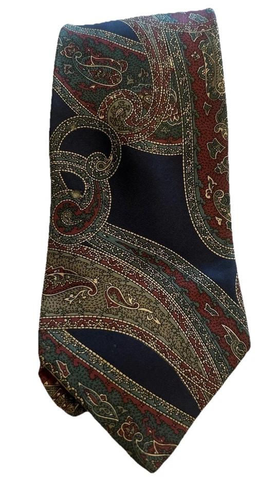 "Corbata De Colección Mario Valentino 4"" Para Hombre 100% Seda Italiana Diseñador Azul Marino Cachemira Hecha en EE. UU." Foto 2 de 4