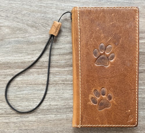 Genuine REAL Leather Handmade Wallet Card Case for iPhone 13 Pro Max Paw Dog Cat