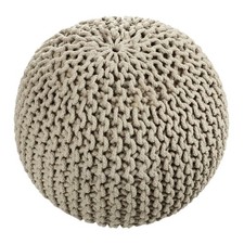 Large Knitted Pouffe Footstool Beige Chunky Cotton Ottoman Seat Pouffe 50cm UK