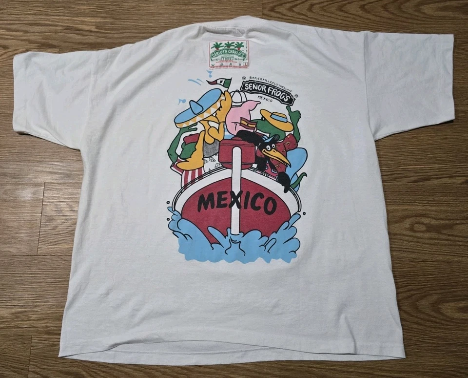 复古 90 年代 Señor Frog's Cancun 墨西哥双面图形 T 恤,尺寸 L — 第 3/4 张图片