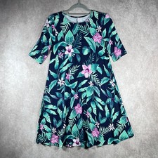 Old Navy Swing Dress Womens Small Blue Green Floral Short Sleeve Boho Artsy NEW