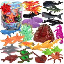 Ocean Animal Toy Figures Set 30PCS Life Sea Creatures Playset with Sharks,...
