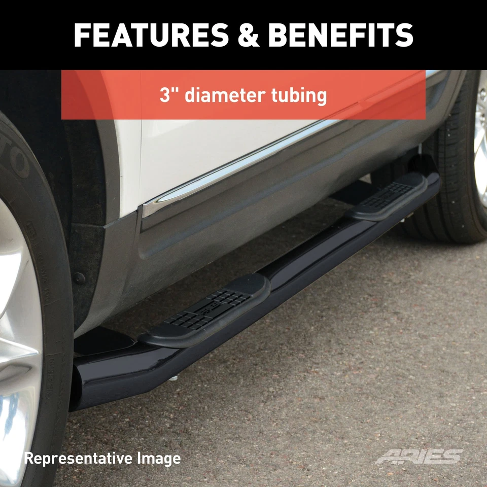 Aries 3in Round Black Nerf Bars Steps Boards for 01-04 Toyota Tacoma Double Cab Foto 3 de 4