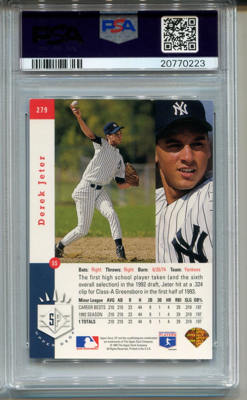1993 SP Foil Derek Jeter Rookie Card PSA 8 NM MINT Baseball #279 view 2