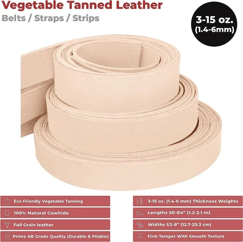 ELW Leather Blank Belt - 8-9 to 13-15 oz Thickness Cowhide Vegetable Tanned image 12