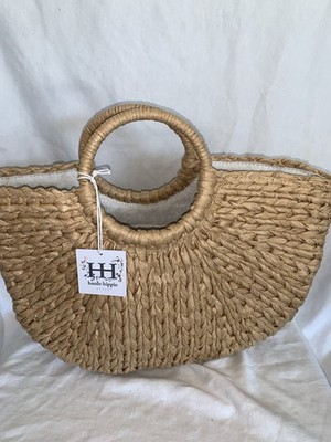 NWT Haute Hippie Tote Beach Bag Straw Woven Raffia Double Handle Scarf Bag 