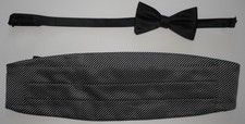 MEN'S BLACK STRIPE CUMMERBUND  BLACK BOW-TIE