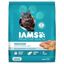 IAMS Proactive Health Indoor Weight Hairball Care Dry Cat Food Chicken 22 lb Bag