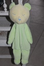 Doudou peluche Range pyjama OURS VERT JAUNE  50 cm