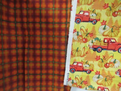 David Textiles HALLOWEEN  2 PCS. TRUCK/PLAID EACH PC 22''X18''  Cotton Fabric  NEW