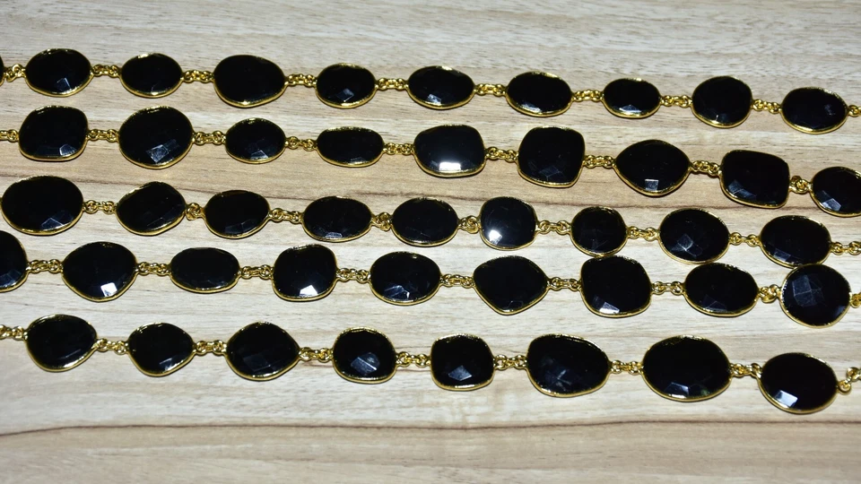 Cadena conector ovalada negra, cuentas de 12x18 mm, pletted de oro, fabricación de joyas Foto 2 de 4