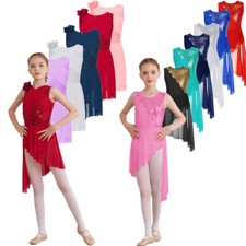 Girls Sleeveless Leotard Sequins Lyrical Ballet Latin Dress Modern Dance Costume