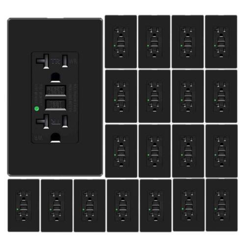 20Pack 125V 20A GFI GFCI Duplex Receptacle Outlet Black Tamper Weather Resistant