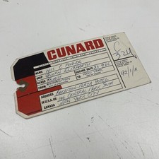 VINTAGE Prop Paper Cunard Sail Boat Travel 1966 Baggage Luggage Tag Details Ship