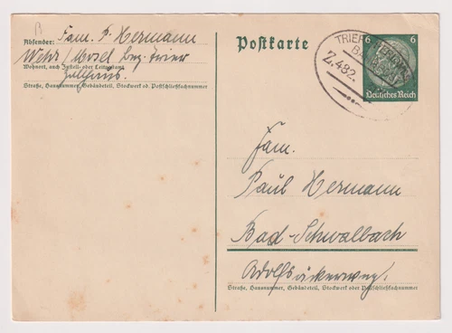 Wehr Palzem 1936 Bahnpoststempel : Trier - Perl Mosel nach Bad Schwalbach
