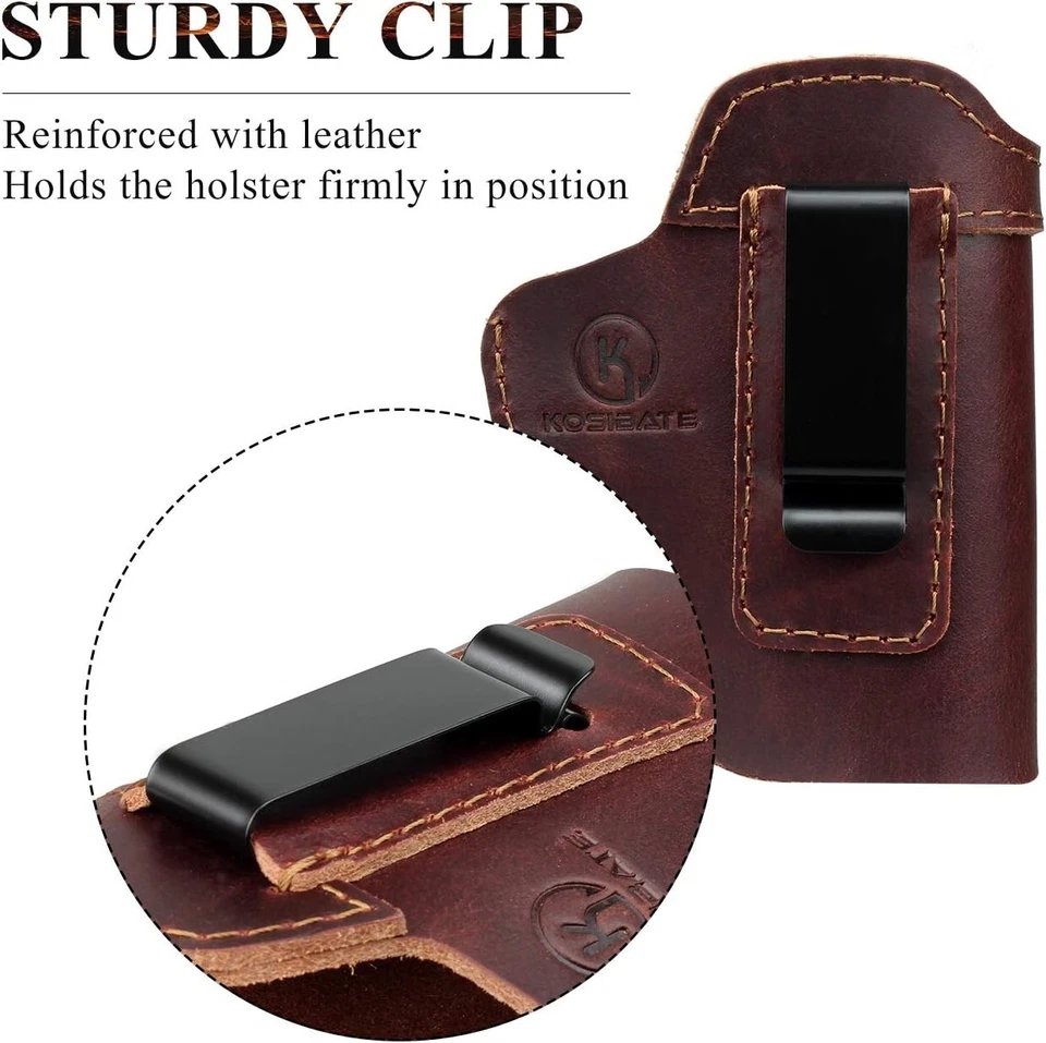 IWB LEATHER HOLSTER - GENUINE LEATHER GUN HOLSTER BROWN - FOR GLOCKS & MORE - Image 4 of 4