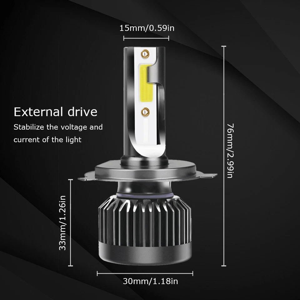 2X 55W H4 9003 High&Low Beam Car Mini LED Headlight Bulb Kit 20000LM 6000K White - Image 3 of 4