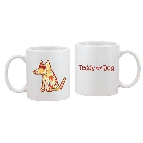 Teddy the Dog Coffee Mug Fall Teddy Limited Edition Autumn Leaves Ceramic Cup - Picture 2 of 6