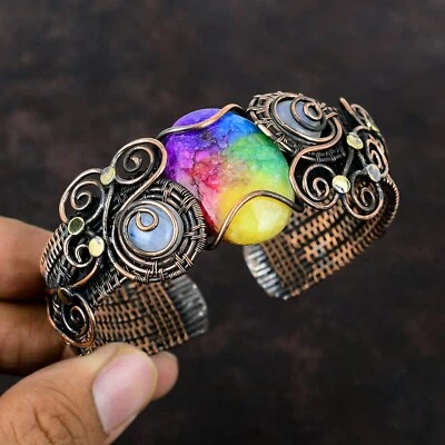 Rainbow Solar Quartz Druzy Copper Mother Gift Wire Wrapped Adjustable Cuff - Image 1 of 4