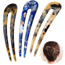 3PCS Acetate 2 Prong Bun Hair Sticks Chignon Women Vintage Hairstyle Accessories