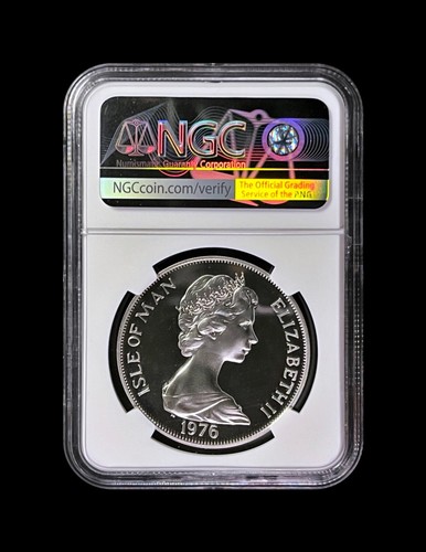ISLE OF MAN. 1976, 1 Crown, Silver - NGC PF69 - Top Pop 🥇 USA Bicentennial - Picture 4 of 5