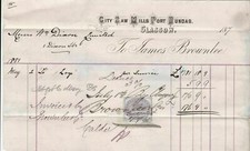 City Saw Mills Port Dundas Glasgow 1881 James Brownlee Stamp Invoice Ref 40890