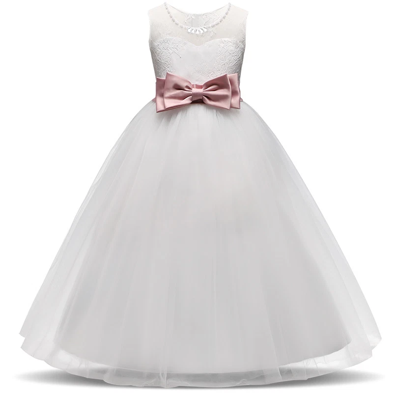 Vestido de noiva branco novo em folha meninas tule princesa dama de honra festa roupas infantis - Imagem 2 de 4