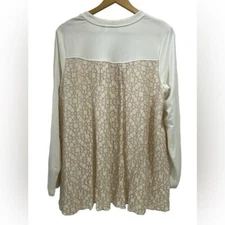 LOGO Lounge by Lori Goldstein Zip Front Cardigan with Lace Back in Ivory - L