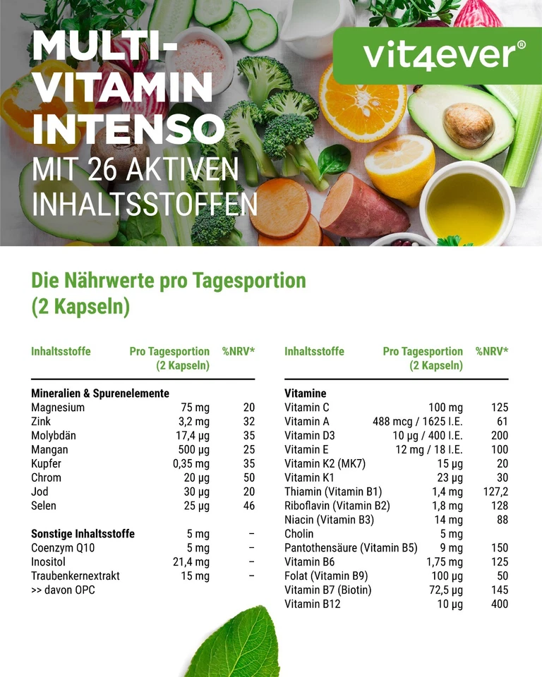 Multivitamin Intenso A-Z - 365 Kapseln (V) - Bioaktive Vitamine + Mineralien - Bild 4 von 4