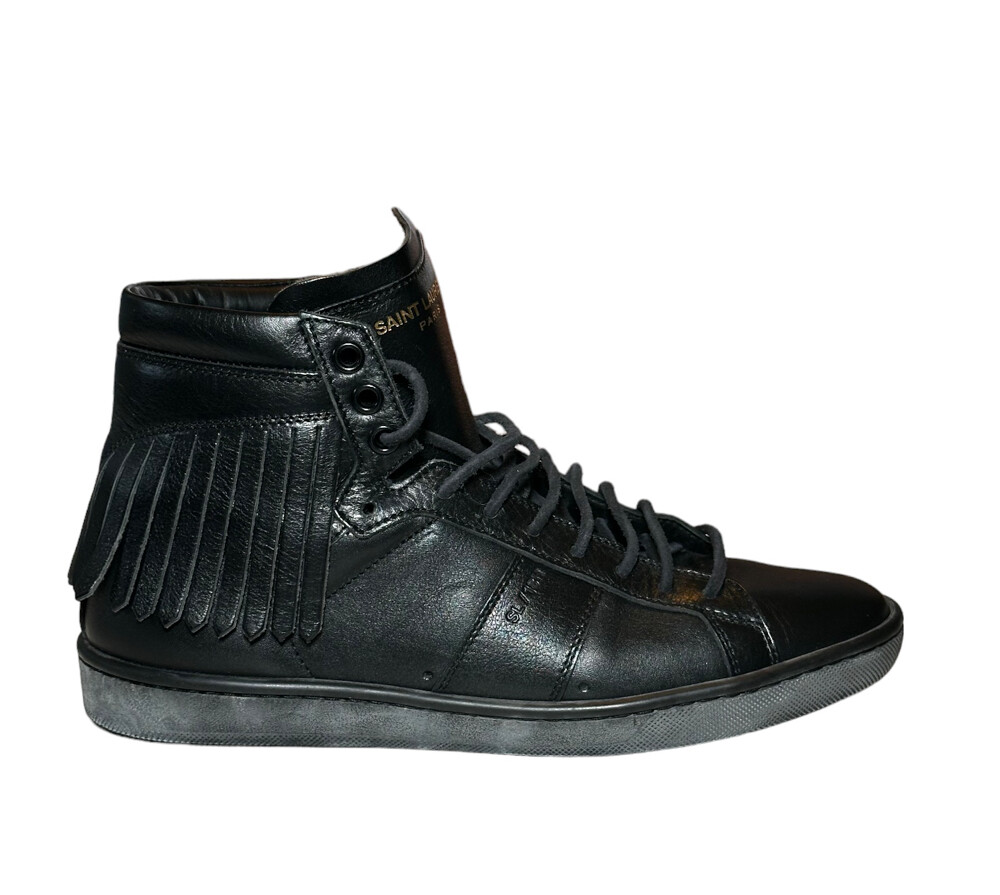 Sneakers alte Saint Laurent Court classiche nere in pelle con frange 36 5