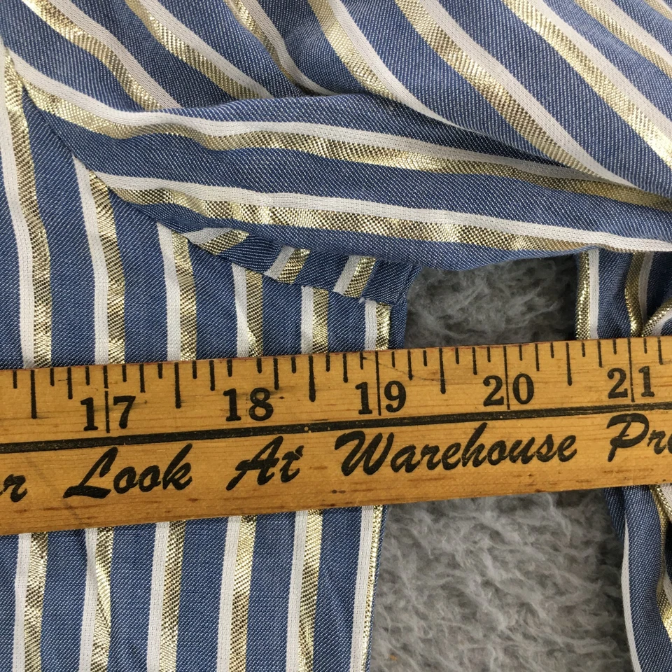 Vestido camisero Anne Klein para mujer 6 azul dorado estriado media cremallera cuello manga larga Foto 4 de 4