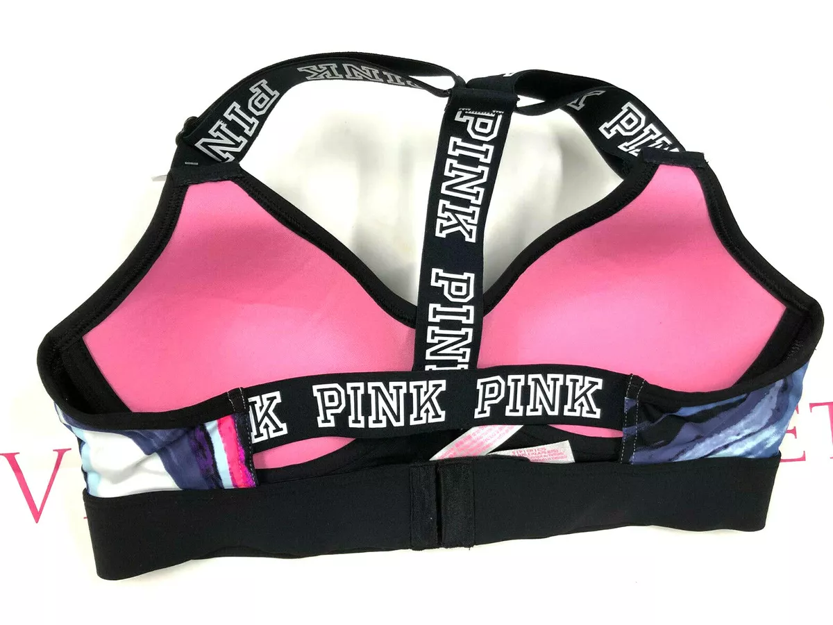 Victoria's Secret Pink Ultimate T-Back Push-Up Sports Bra Multi-color Swirl  NWT