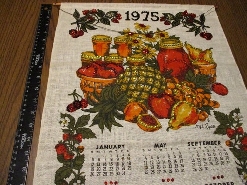 1975 Vintage Retro Felt Jeweled Sequin Calendar Textilimpex Harvest Color Poland