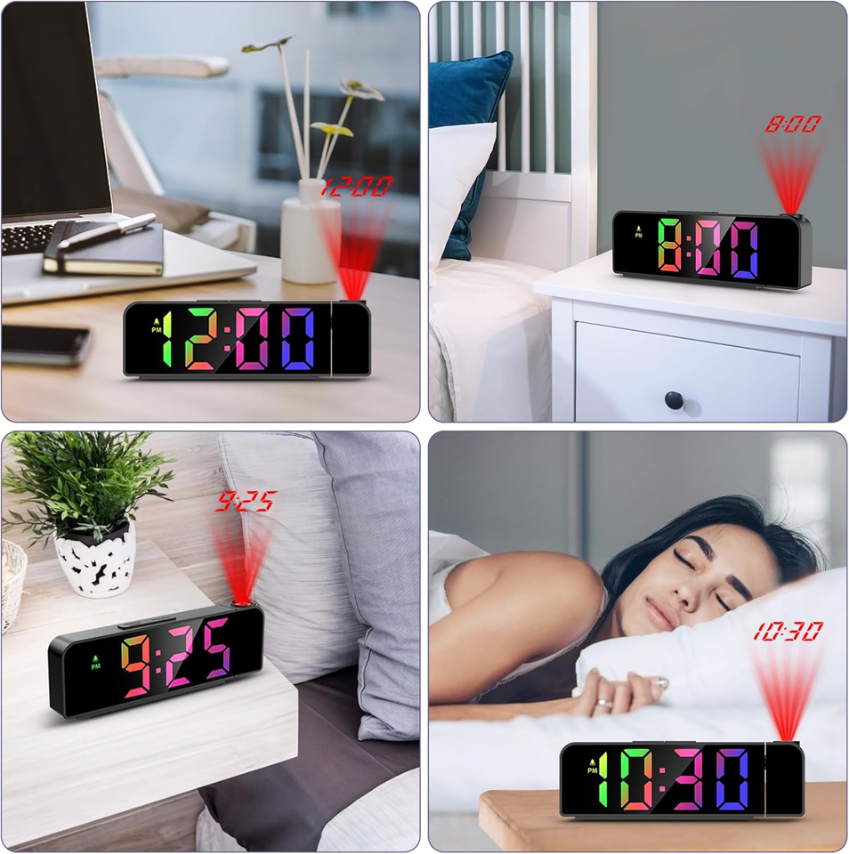 Projection Alarm Clock, Alarm Clocks with Projection on Ceiling with 7.