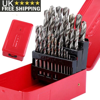 25 Piece HSS Metal Drill Bit Set 1mm-13mm Quality High Speed Metric Tool Kit UK