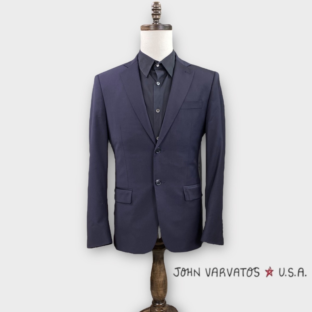 John Varvatos Blazer Mens 38S Slim Dark Navy Solid Jacket Stretch