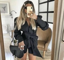 Zara SS19 Balloon Sleeve Jacket With Tie Black 7685/509 NWT
