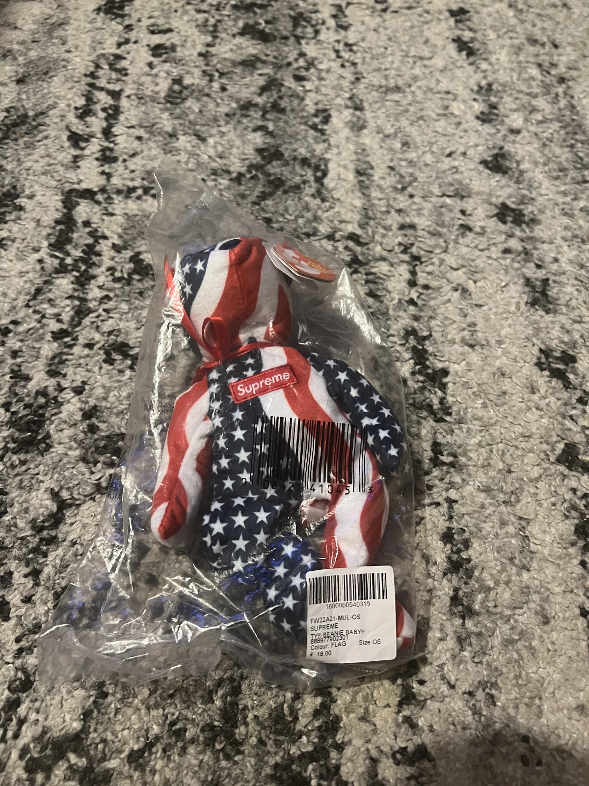 Supreme ty Beanie Bébé Jouet Multicolore Ours Drapeau USA FW22