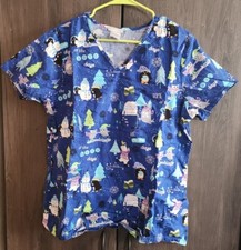 Scrubstar Women's Penguin Snowmen Winter Themed V-Neck Scrub Top Size L