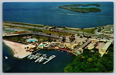 Vintage Postcard FL St Petersburg Sheraton Inn Aerial View Boats Docks ~10071