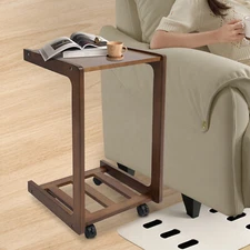40cm Walnut-Colored C-shaped End Table End Table With Wheels Small Side Table