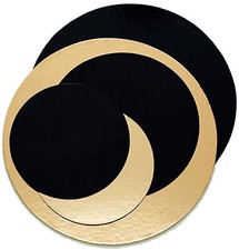 5 Dischi Sottotorta in Cartone Liscio Oro/Nero Diametro 18-20-22-24-30-32