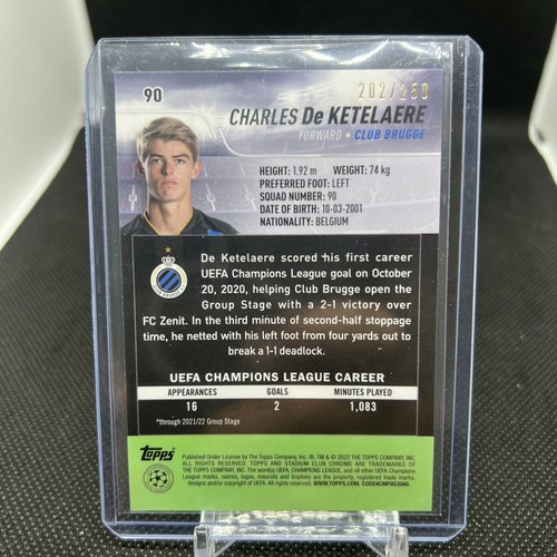 2021-22 Topps Stadium Club Chrome UCL #90 Charles De Ketelaere Aqua Wave /250 π₯ - Picture 2 of 2