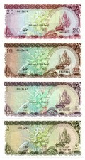 Maldives (1983) 20+10+5+2 Rufiyaa 4 PCs UNC