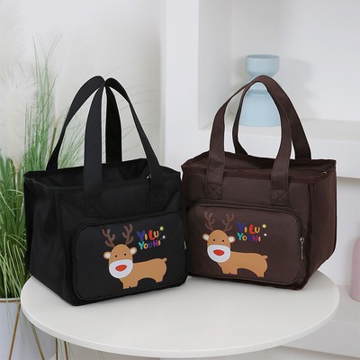 Multifunctional Portable Cartoon Simple Fawn Pattern Printed Canvas Handbag _r1