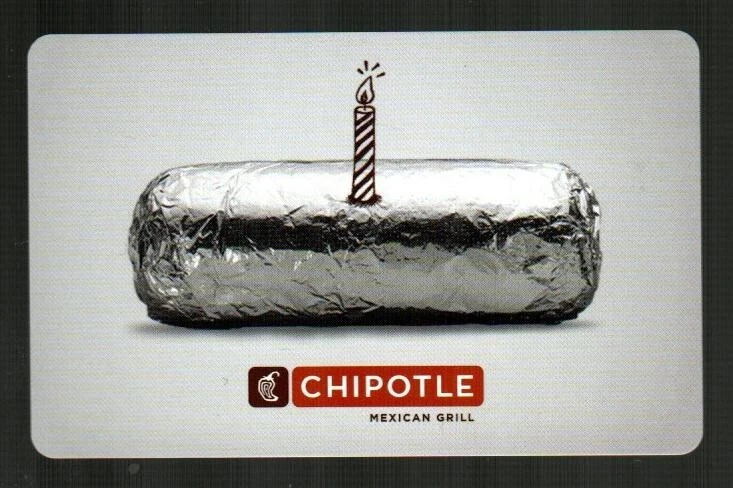 CHIPOTLE Birthday Burrito 2011 Gift Card 0 eBay