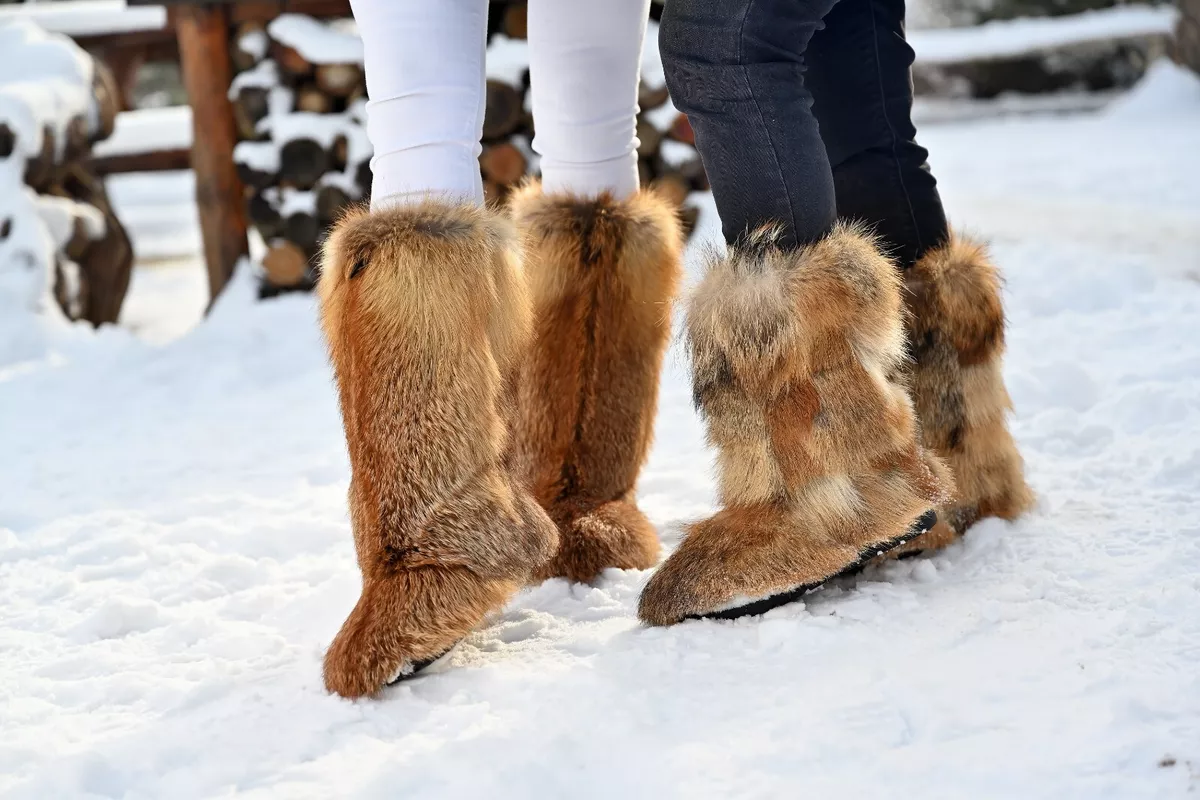 Coyote fur winter boots for women wild style boots furry snow boots