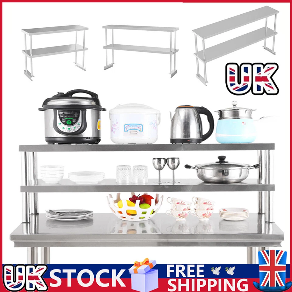 WALLPAPER-MASTER 4/5/6FT Stainless Steel Double Overshelf Kitchen Catering Over Work Table Shelf