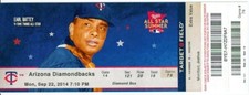 2014 Twins vs Diamondbacks Ticket: Josh Collmenter win/Mark Trumbo HR