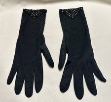 Impeccable And Elegant Vintage Black Hand Beaded Evening Gloves Sz S/M Nylon